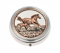 Handmade Copper Foal and Horse Artwork Decorated Silver Color Pill Boxes