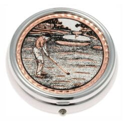 Buy Silver Color Pill Boxes Embellished with Golfer Man Copper Artwork