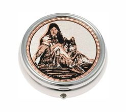 Unique Handmade Gift Ideas for Women, Native American Indian Lady with Wolf Pill Boxes