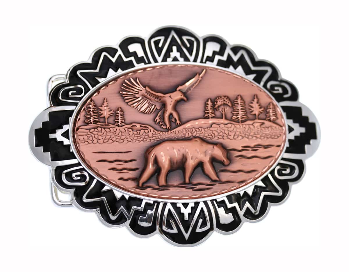 Wholesale Western Belt Buckles with Copper Embossed Bear and Eagle Designs Wholesale Western Belt Buckles with Copper Embossed Bear and Eagle Designs