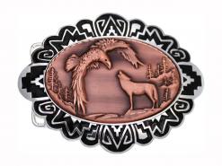 Wolf and Eagle Embossed Copper Decorated Western Belt Buckles for Men
