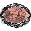 Copper Embossed Horses Insets Decorated Silver Color Western Belt Buckles