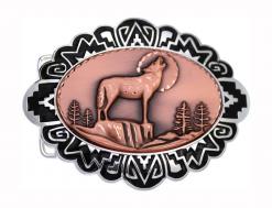 Wholesale Western Belt Buckles with Copper Embossed Howling Wolf  Designs