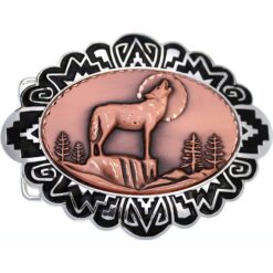 Copper Embossed Howling Wolf Insets Decorated Silver Color Western Belt Buckles