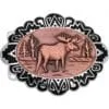 handmade copper Moose Wildlife Scene Belt Buckle, Copper Embossed Moose Insets Decorated Silver Color Western Belt Buckles