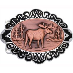 Copper Embossed Moose Insets Decorated Silver Color Western Belt Buckles