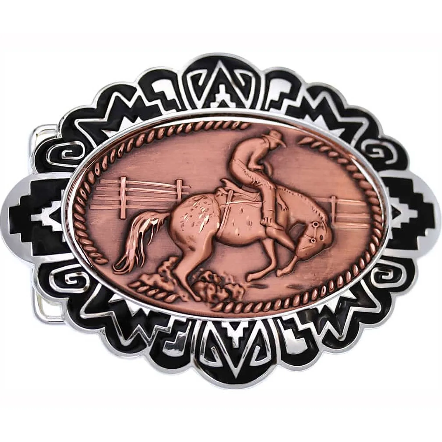 Buy Cowboy Belt Buckles with Embossed Cowboy Wild Horse Riding Copper Designs