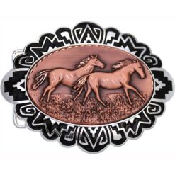 Running Wild Horses Embossed Copper Decorated Western Belt Buckles for Men and Women