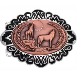 Buy Cowboy Belt Buckles with Embossed Howling Wolves Copper Designs