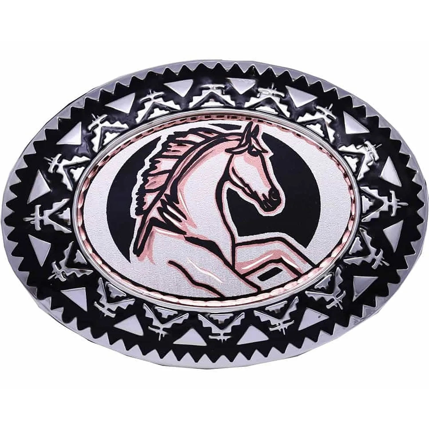 Stallion Horse Silver Plated and Diamond Cut Copper Art Inset Into Silver Color Western Belt Buckles
