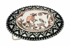 Wholesale Western Belt Buckles Decorated with Handmade Copper Kokopelli Design Silver Plated and Diamond Cut