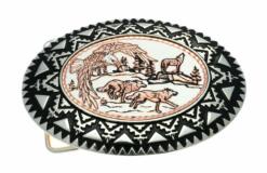 Buy Silver Color Western Belt Buckles Embellished with Handmade Eagle and Running Wolves Copper Artwork