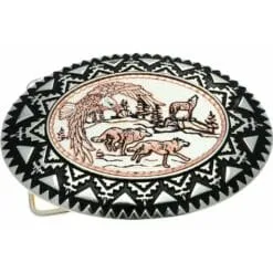 Eagle and Running Wolves Men's Western Belt Buckles Handamde from Copper