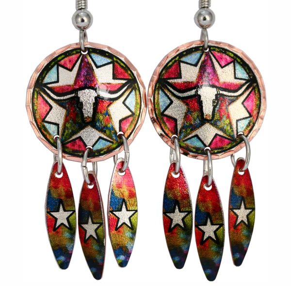 Western Colorful Art Jewelry, Dangle Skull Earrings