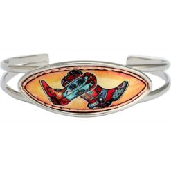 Buy wire bracelet in silver color embellished with colorful cowboy boots copper artwork