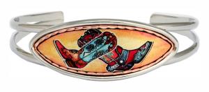 Buy wire bracelet in silver color embellished with colorful cowboy boots copper artwork