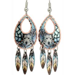 Buy Magnificent White Wolf Earrings with Copper Feather Earrings