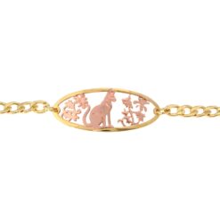 Wholesale Handmade Chain Bracelets Created in Cut Out Flowers and Sitting Cat Design with Two-Tone Copper and Gold