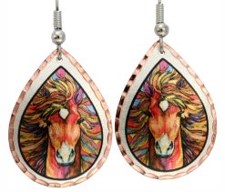 Horse Earrings Handmade from Copper with Colorful Mane
