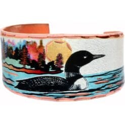 Sunset on a lake with loon ring, wildlife jewelry rings