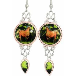 Buy horse earrings made from copper embellished with silver color wires