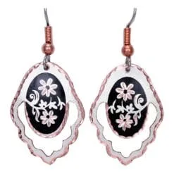Handmade copper cut-out border flower blossom dangle earrings with surgical steel earwires