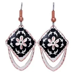 Square Cut Out Black Flower Earrings