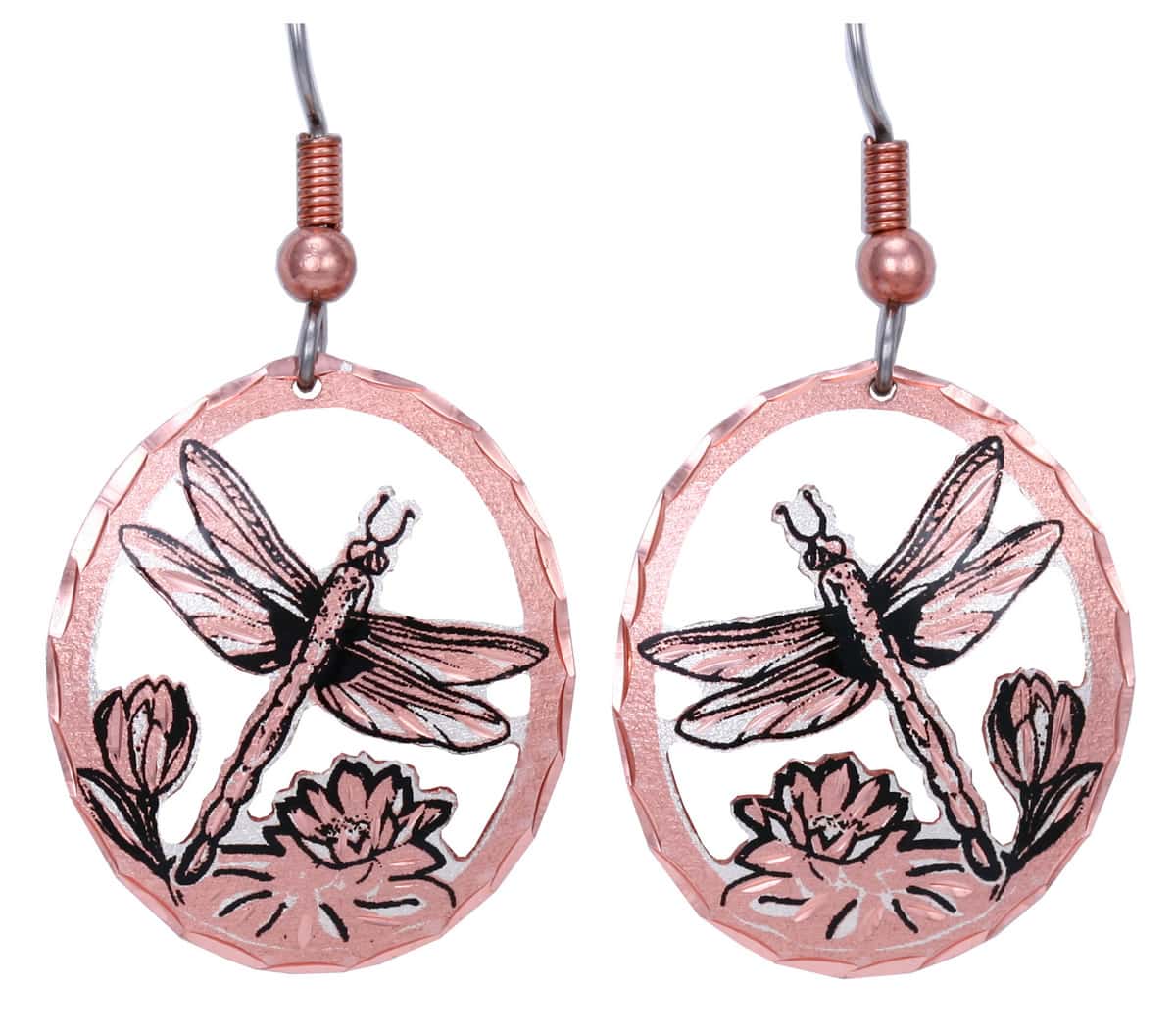 Cut out dragonfly earrings made from copper Cut out dragonfly earrings made from copper