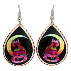 Moon & Cat Earrings with Black Background