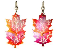 Flame Painted Maple Leaf Earrings