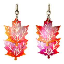 Flame Painted Maple Leaf Earrings for Wholesale