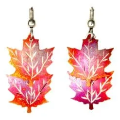 Flame Painted Maple Leaf Earrings for Wholesale