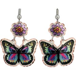 Art Jewelry, Butterfly Earrings with Flower Dangle