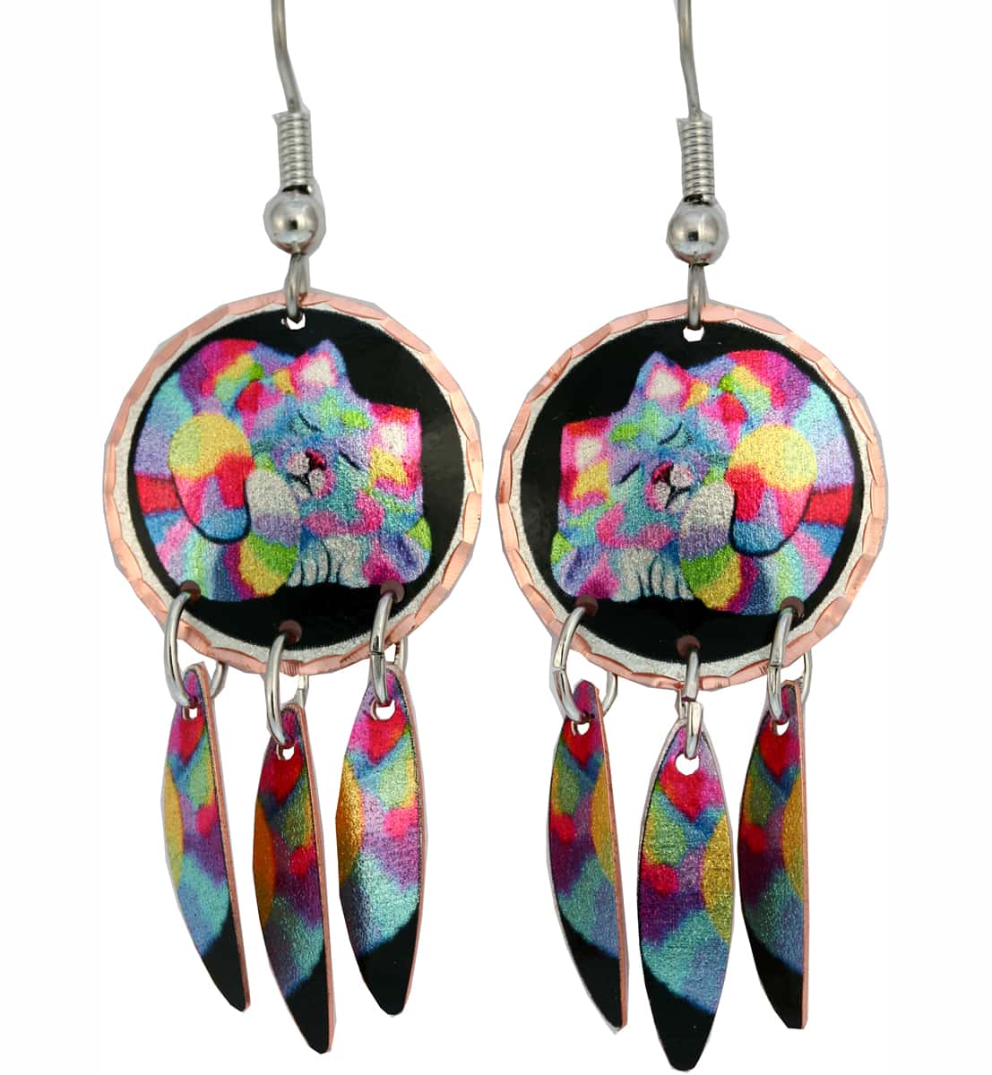 Rainbow Colored Cat Dangle Earrings Rainbow Colored Cat Dangle Earrings