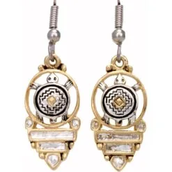 Handmade two-tone Southwest geometric sea turtle oval crystal dangle earrings