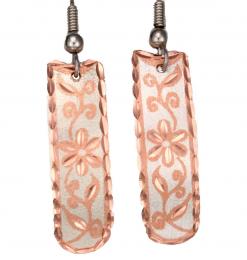 Copper Flower Earrings with Silver Plated Background