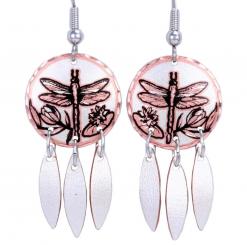 Round Dragonfly Earrings With Silver Color Dangles