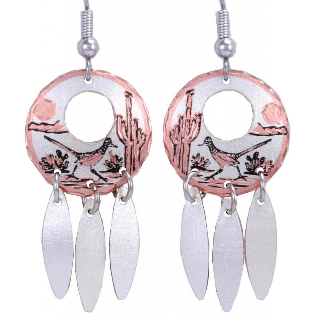 Buy Dangle Roadrunner Earrings Handmade in a Desert Scene Buy Dangle Roadrunner Earrings Handmade in a Desert Scene
