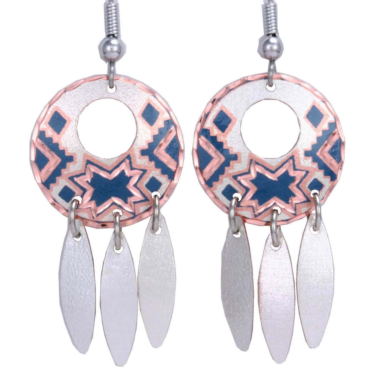 Handmade Dangle Earrings Created in Teal Blue Native Star Design Handmade Dangle Earrings Created in Teal Blue Native Star Design