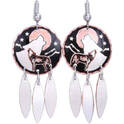 Howling Wolf Earrings Handmade in Night Scene with Stars and Moon
