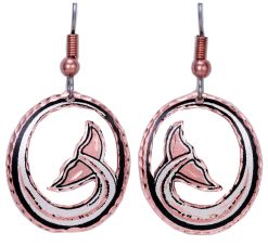 Cut out whale tail earrings handmade from copper with silver plating