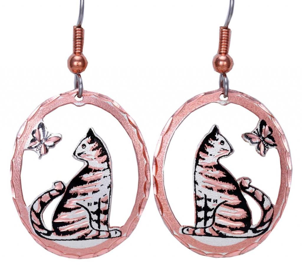Cut Out Copper Cat Earrings, Handmade Earrings Wholesale