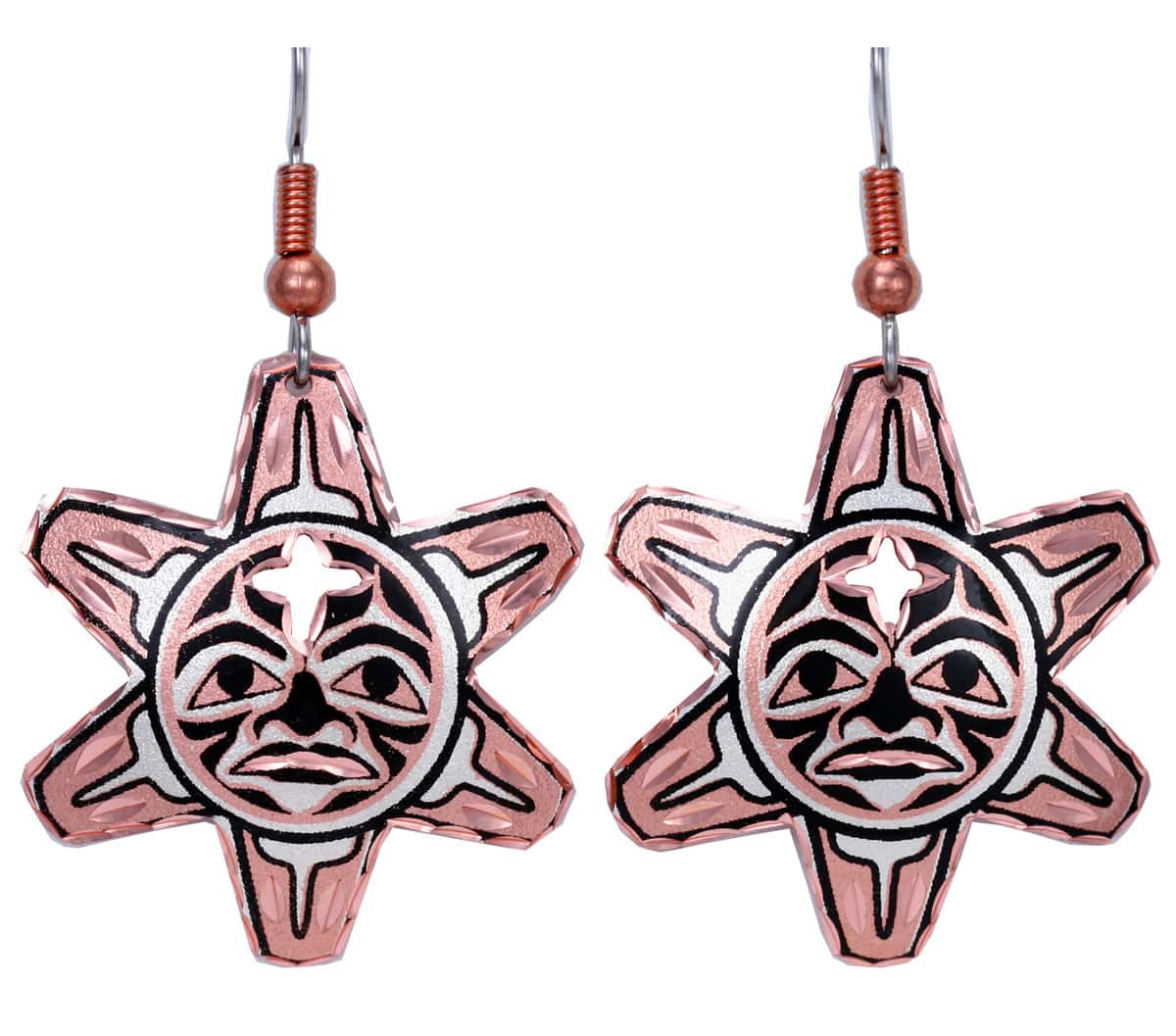 Cut Out NW Native Sun Totem Mask Earrings Cut Out NW Native Sun Totem Mask Earrings