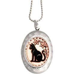Flower Border Cat Silhouette Locket