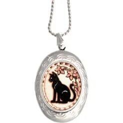 Flower Border Cat Silhouette Locket