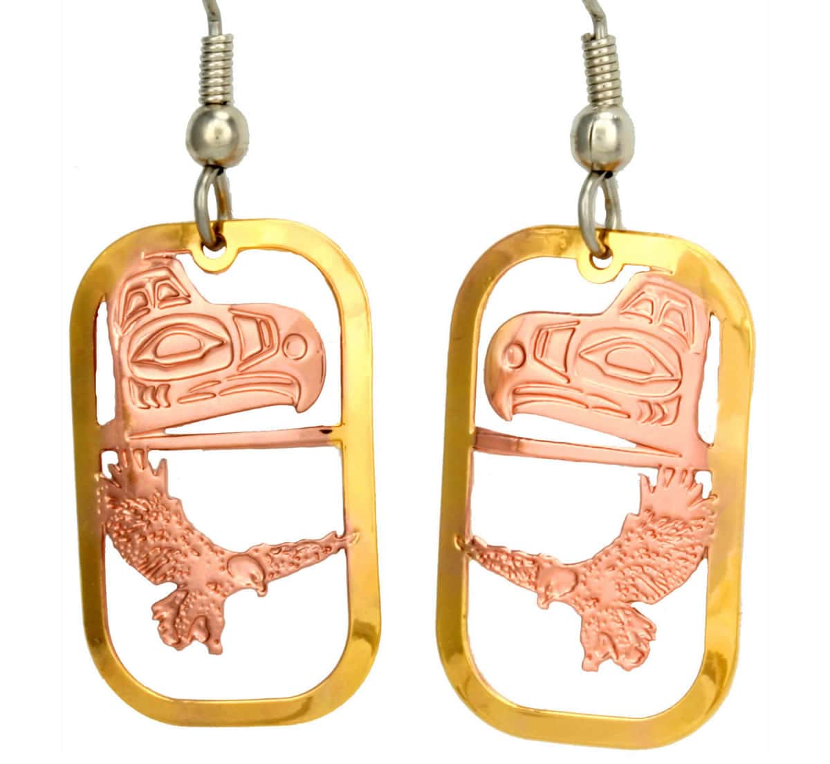 Cut Out Native Eagle Earrings, Gold & Copper Native Earrings