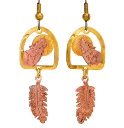 Howling Wolf Earrings with Feather Dangle TS-283