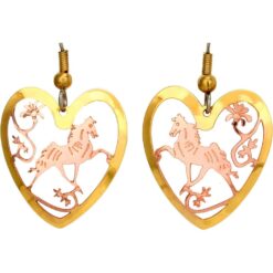 Heart shaped unique earrings in horse jewelry design