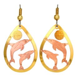 Dolphin Earrings in Gold and Copper