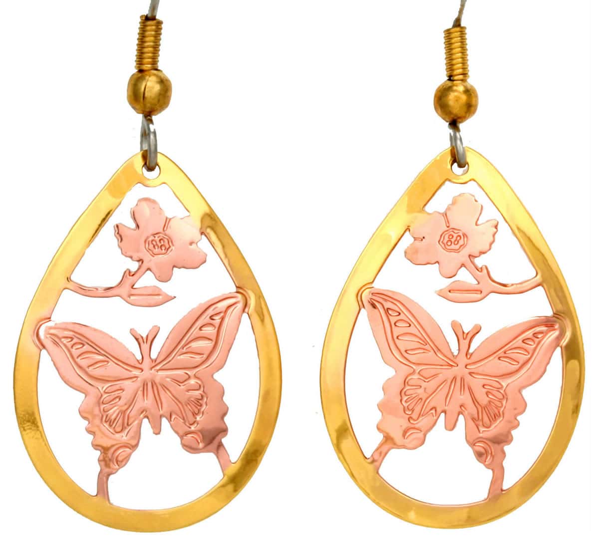 Butterfly Jewelry, Copper and Gold Butterfly Earrings S37